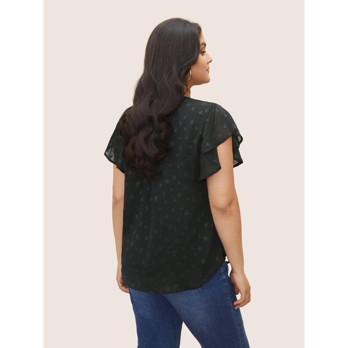 Plus Size Burgundy Star Mesh Gathered Ruffle Sleeve Blouse Women Timeless Cap Sleeve V-neck Elegant Blouses BloomChic 22-24/3X Product Image