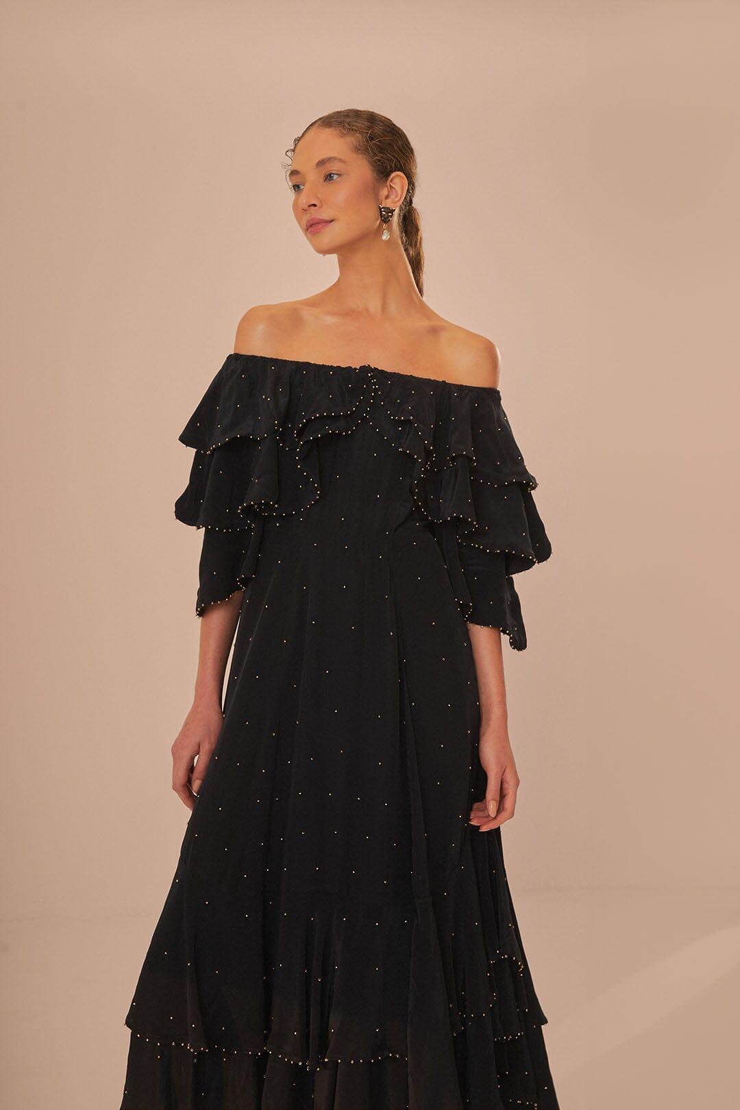 Black Off-Shoulder Maxi Dress Product Image