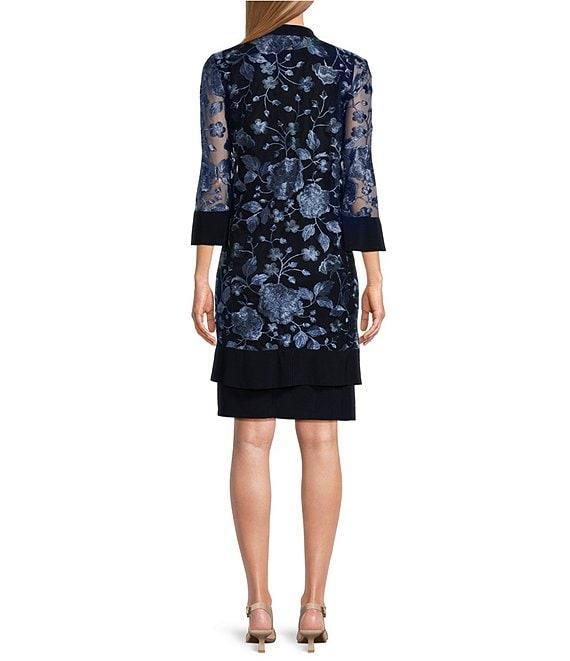 R & M Richards Scoop Neck 3/4 Sleeve Drape Floral Embroidered 2-Piece Jacket Dress Product Image
