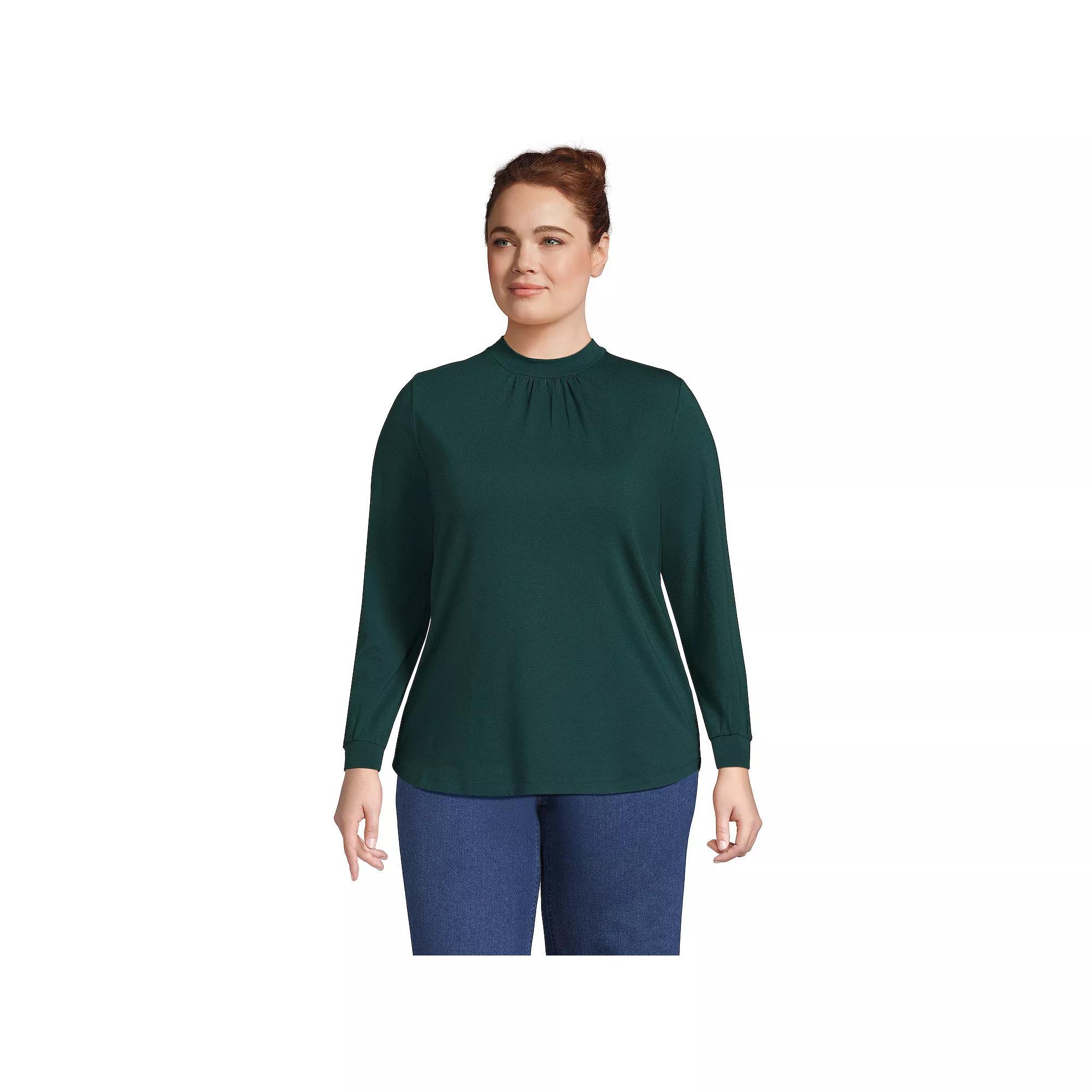 Plus Size Lands' End Gathered Mockneck Top, Women's, Size: 2XL, Deep Balsam Product Image