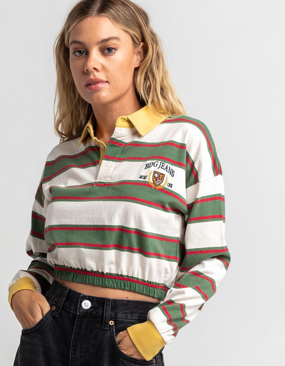 BDG Urban Outfitters Womens Stripe Bubble Hem Rugby Shirt - CREAM Product Image