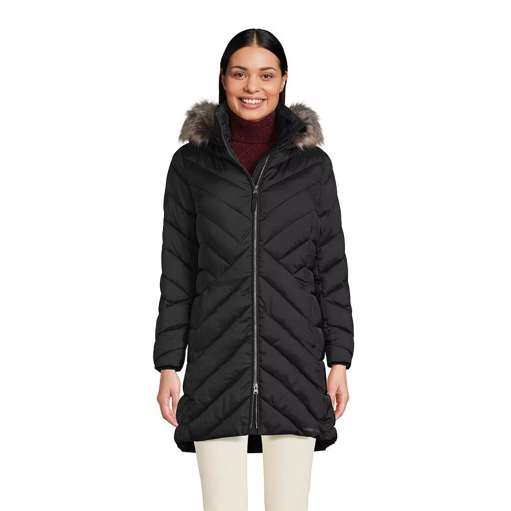 Petite Lands’ End Insulated Cozy Fleece Lined Faux-Fur Trim Hood Puffer Coat, Women's,  Product Image