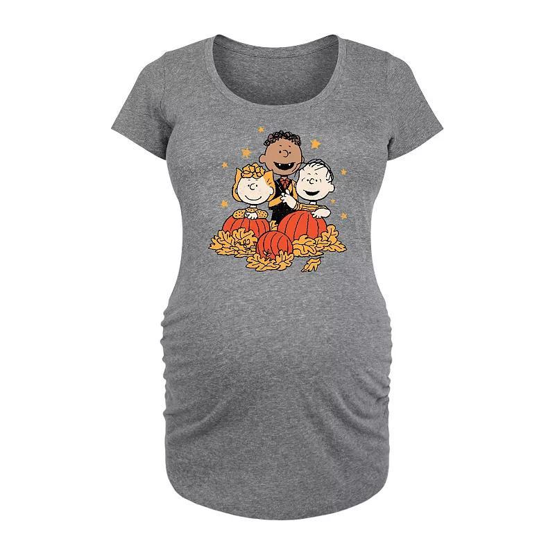 Maternity Peanuts Pumpkin and Leaves Graphic Tee, Womens Grey Gray Product Image