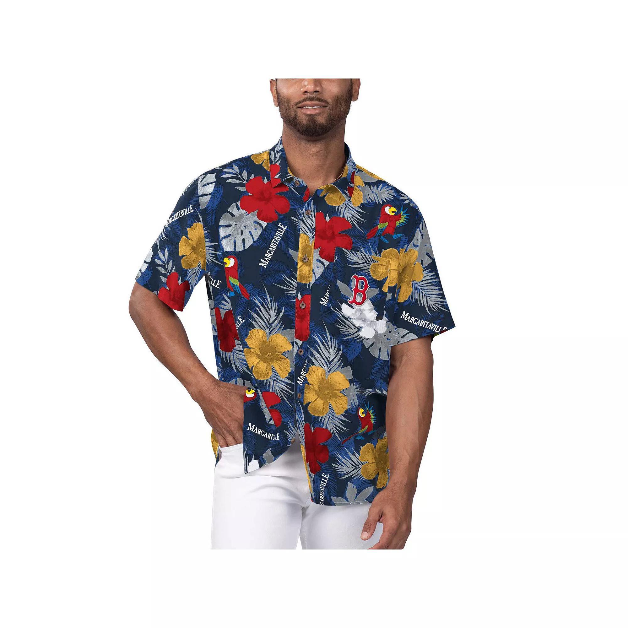 Men's Margaritaville Navy Boston Red Sox Island Life Floral Party Button-Up Shirt,  Product Image