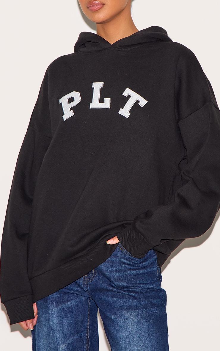 PRETTYLITTLETHING Black Logo Oversized Hoodie Product Image