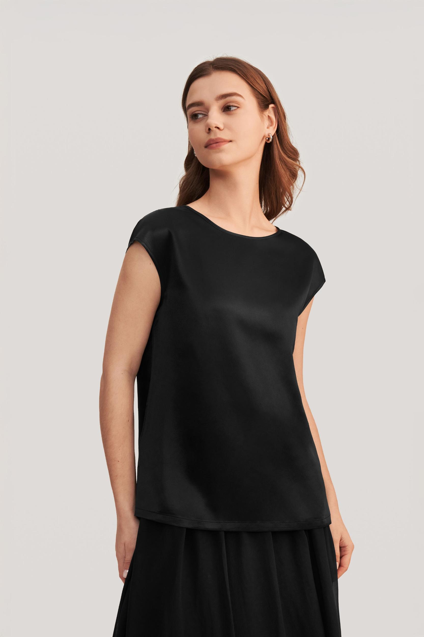 LILYSILK Silk T Shirt for Women Blue Natural Silk Smooth Basic Round Neck Free of Harmful Chemicals S Product Image