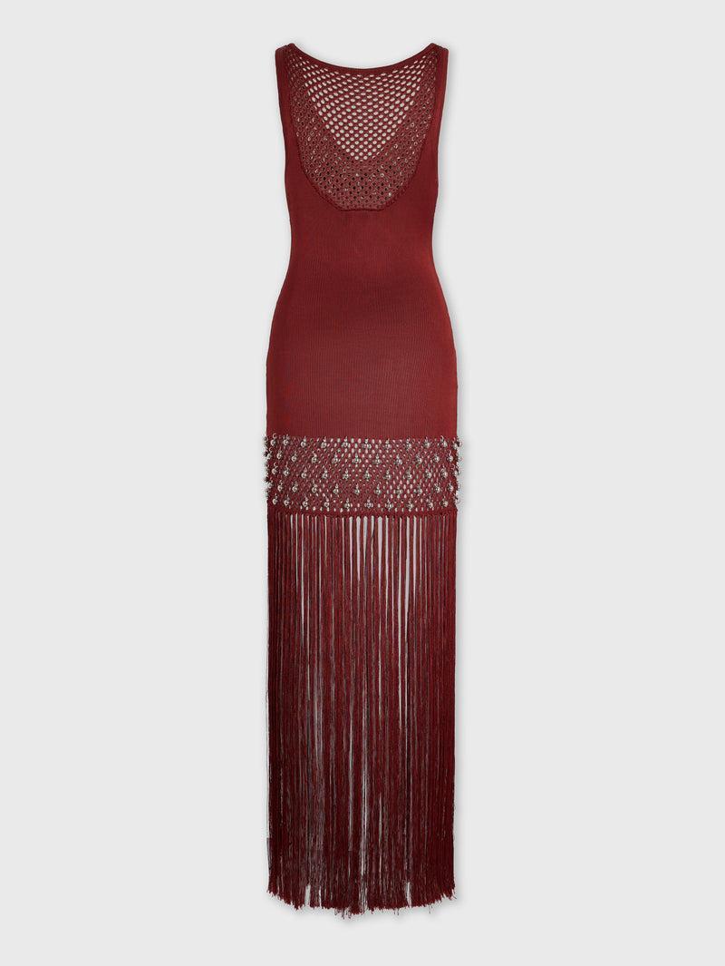 Crochet embellished dress with fringes and pearls Product Image