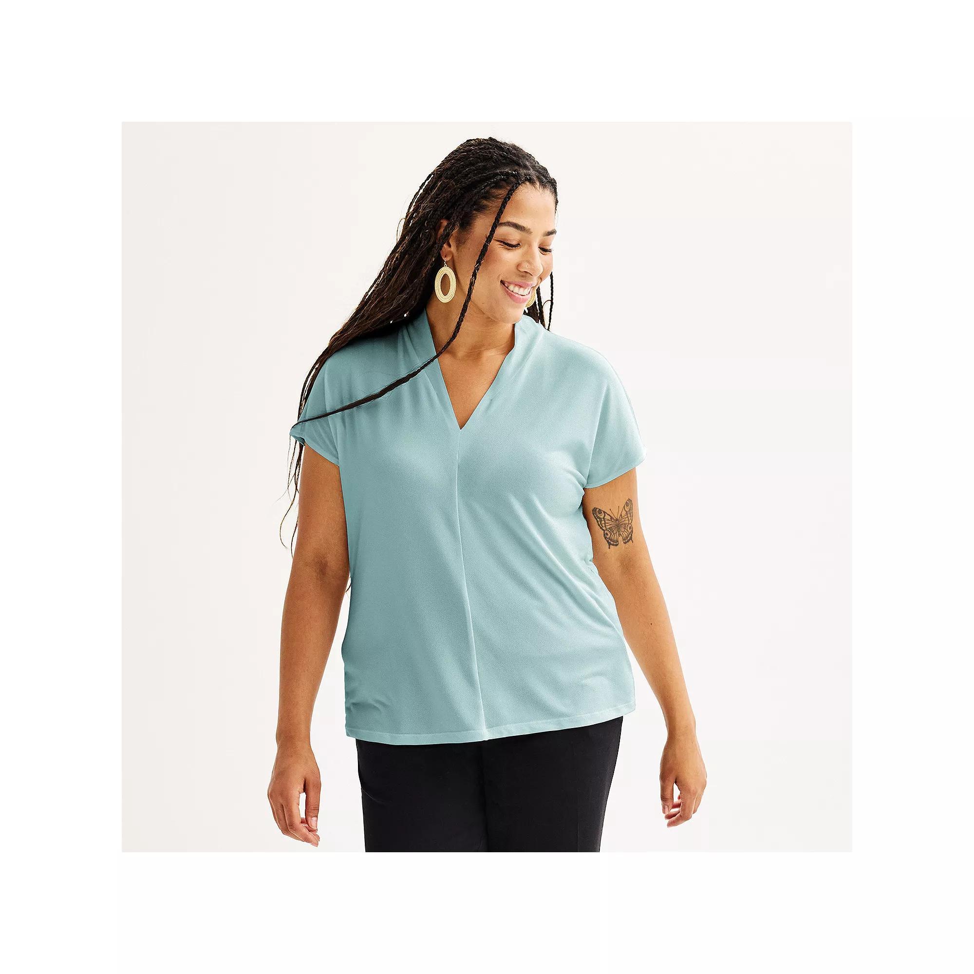 Plus Size Nine West Dolman V-Neck Top, Women's, Size: 5XL, Hanover Blue Product Image