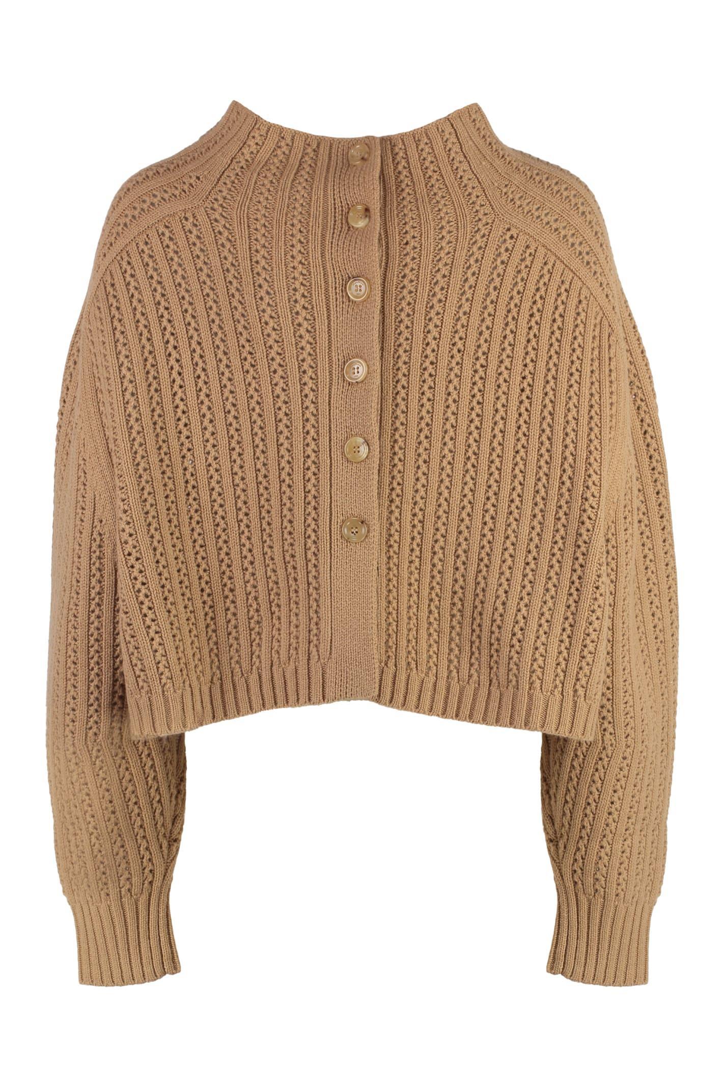 Cropped Back-buttoned Sweater In Camel Product Image