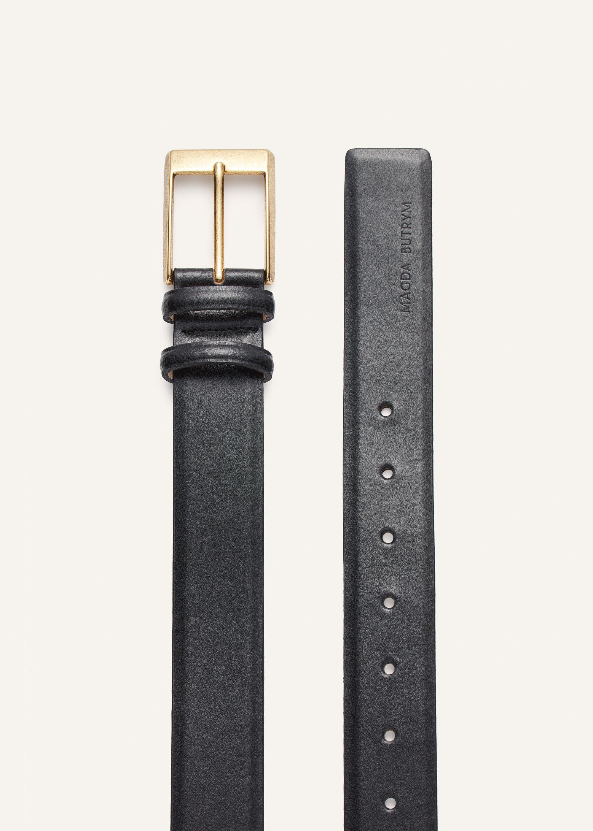 Classic gold buckle belt in black leather Product Image