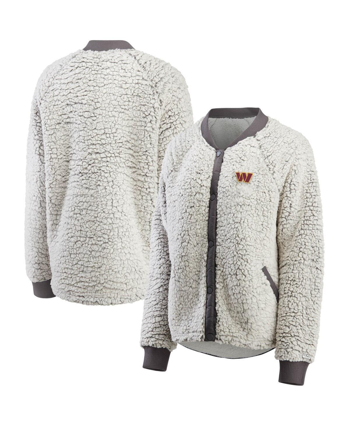 Women's WEAR by Erin Andrews Charcoal Washington Commanders Sherpa Raglan Full-Snap Jacket, Size: Large, Wft Charco Product Image