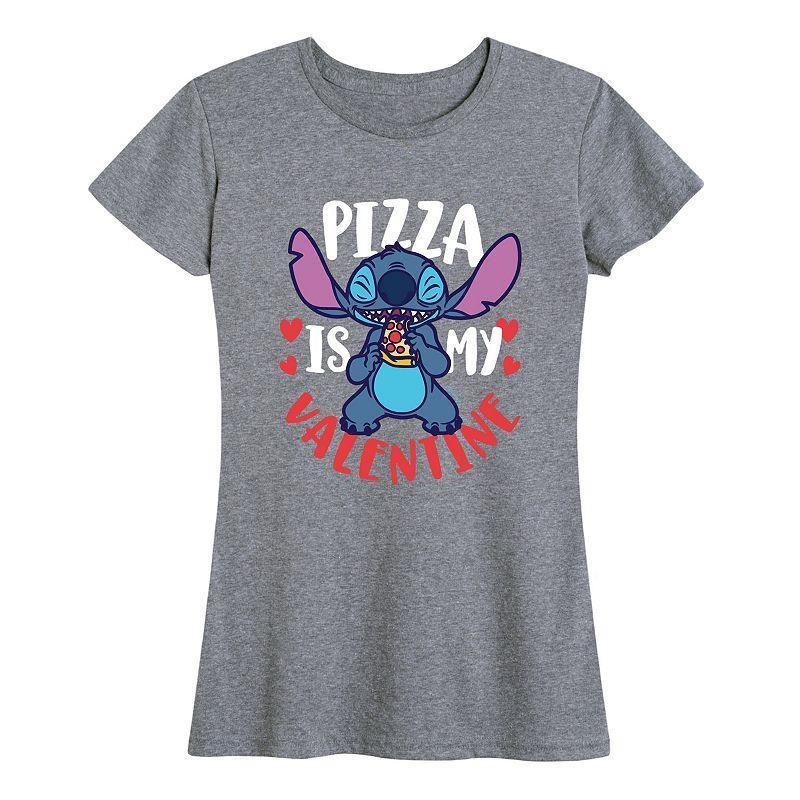 Disney's Lilo & Stitch Women's Pizza Valentine Graphic Tee, Size: Large, Grey Gray Product Image