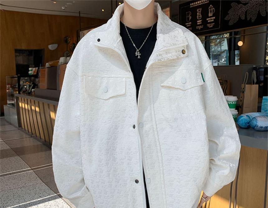 Stand Collar Jacquard Zip-Up Jacket Product Image