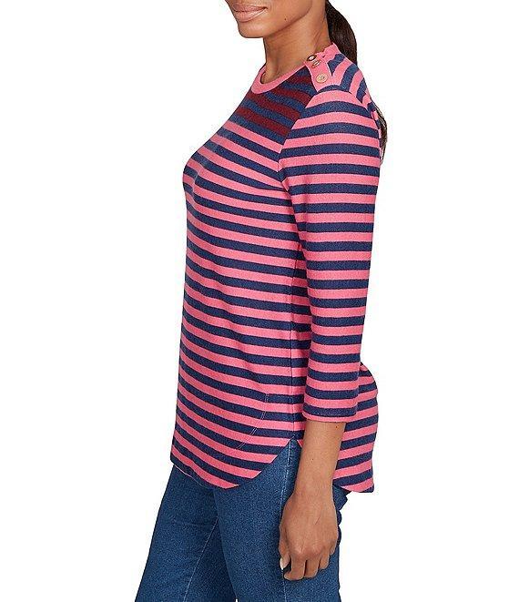 Ruby Rd. Striped Hatchi Knit Crew Neck 3/4 Sleeve Top Product Image