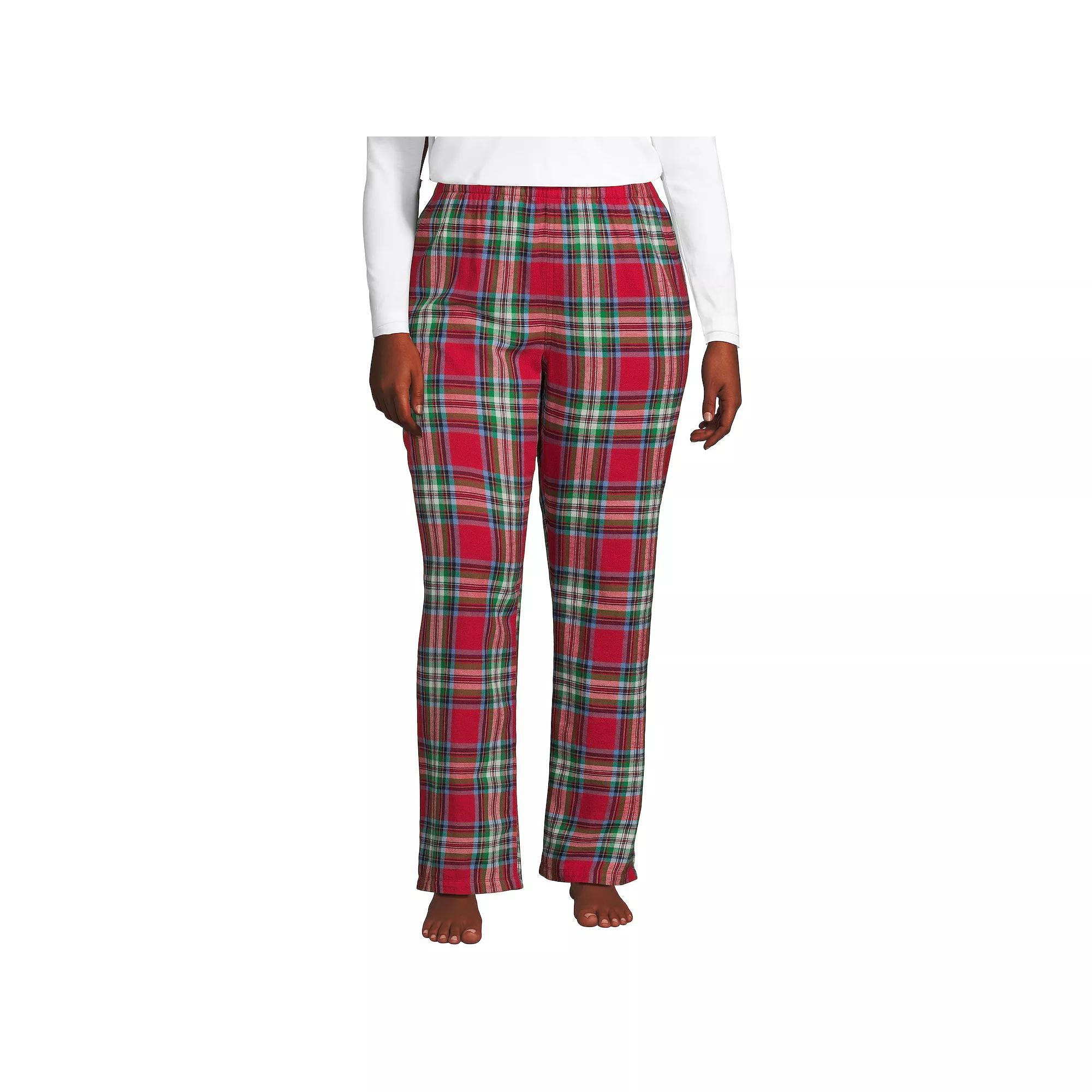 Plus Size Lands' End Women's Flannel Cotton Pajama Pants, Size: 3XL, Heritage Red Plaid Product Image