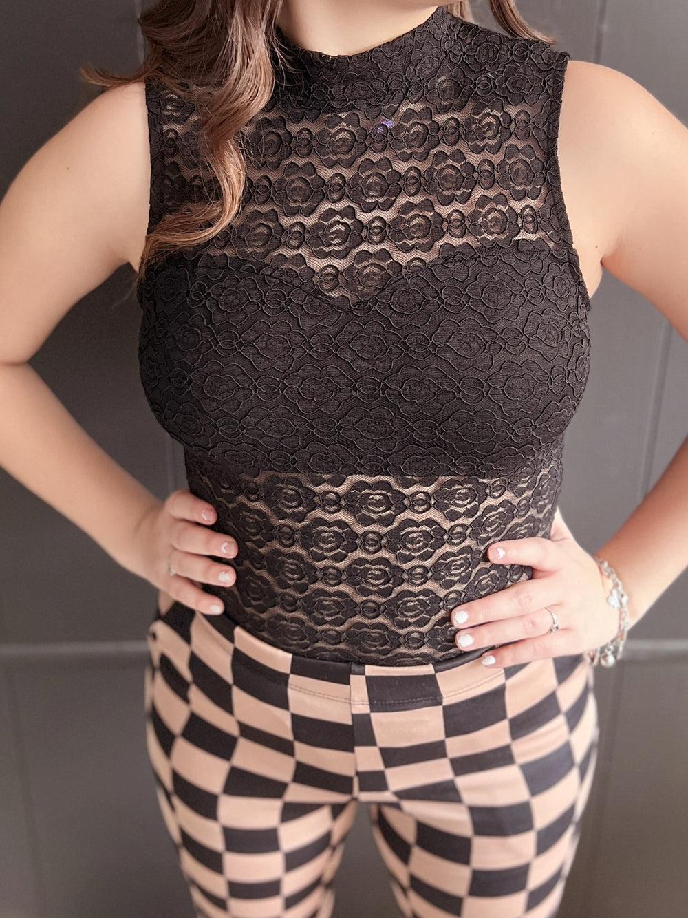 Black Lace Open Back Thong Body Suit Product Image