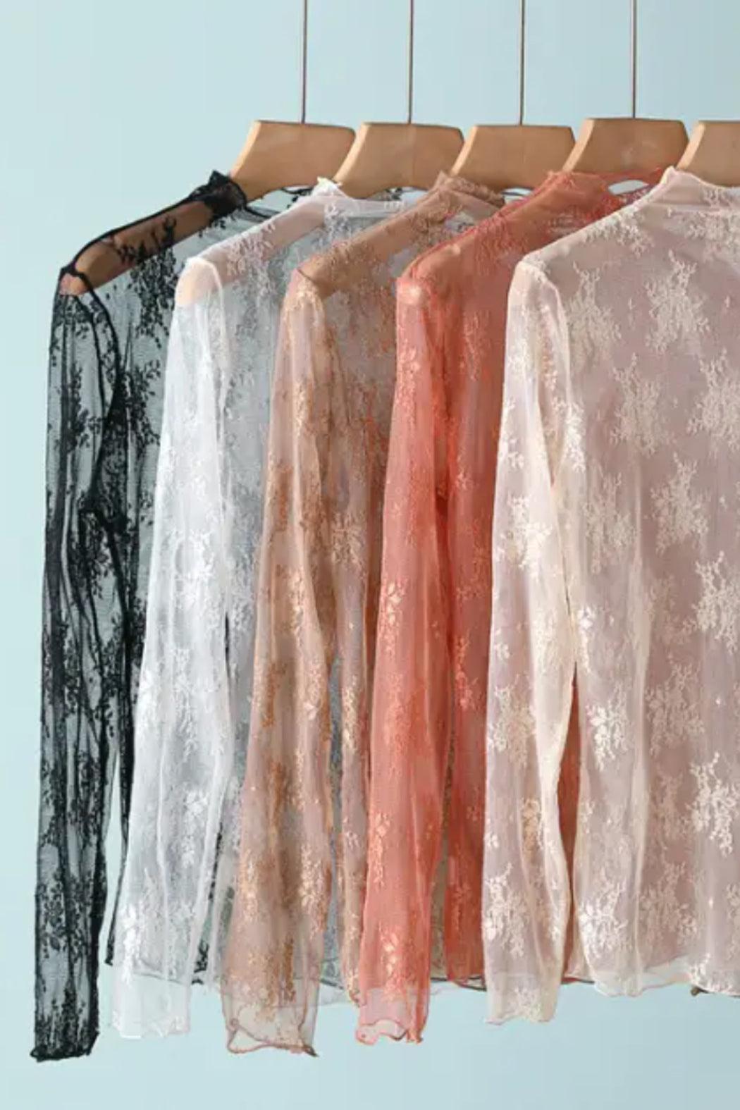 Floral Lace Sheer Mesh Layering See Through Top Product Image