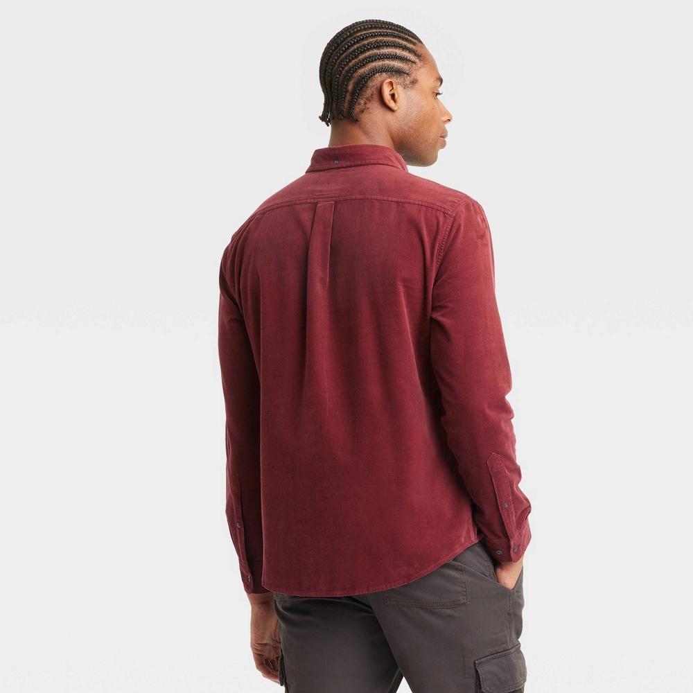 Men's Long Sleeve Mid-Weight Corduroy Button-Down Shirt - Goodfellow & Co™ Red L Product Image