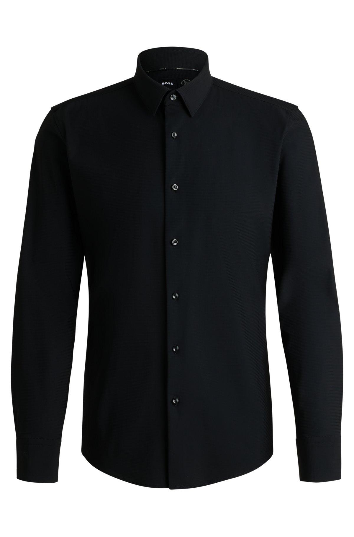 Slim-fit shirt in structured performance-stretch jersey Product Image