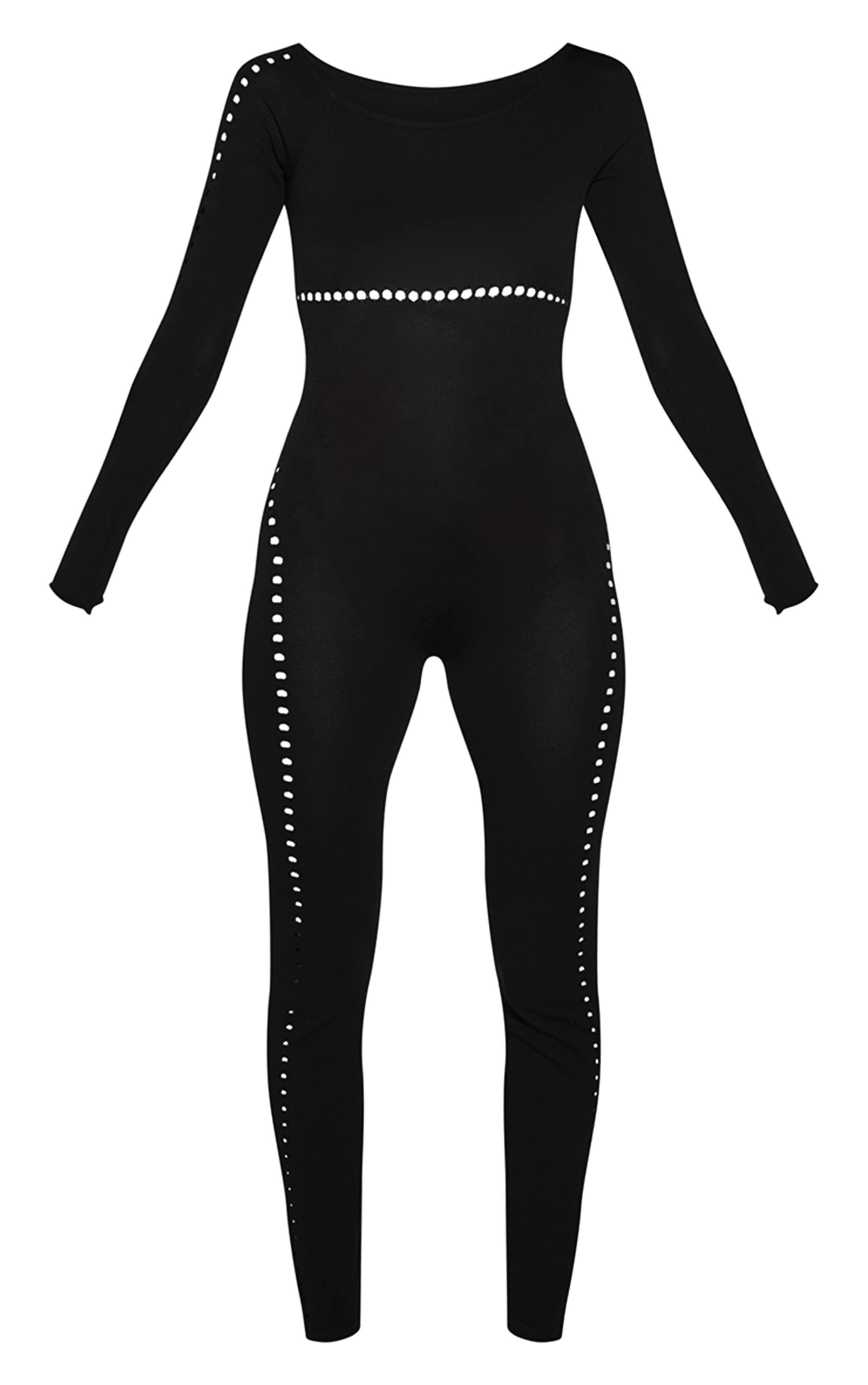 Black Sheer Knit Cut Out Detail Jumpsuit Product Image