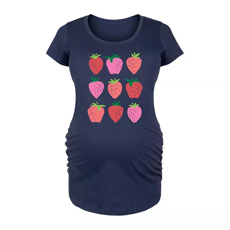 Maternity Strawberry Grid Graphic Tee, Womens Blue Product Image