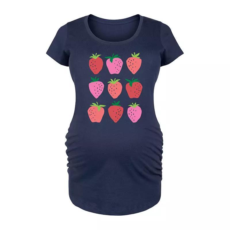 Maternity Strawberry Grid Graphic Tee, Womens Blue Product Image