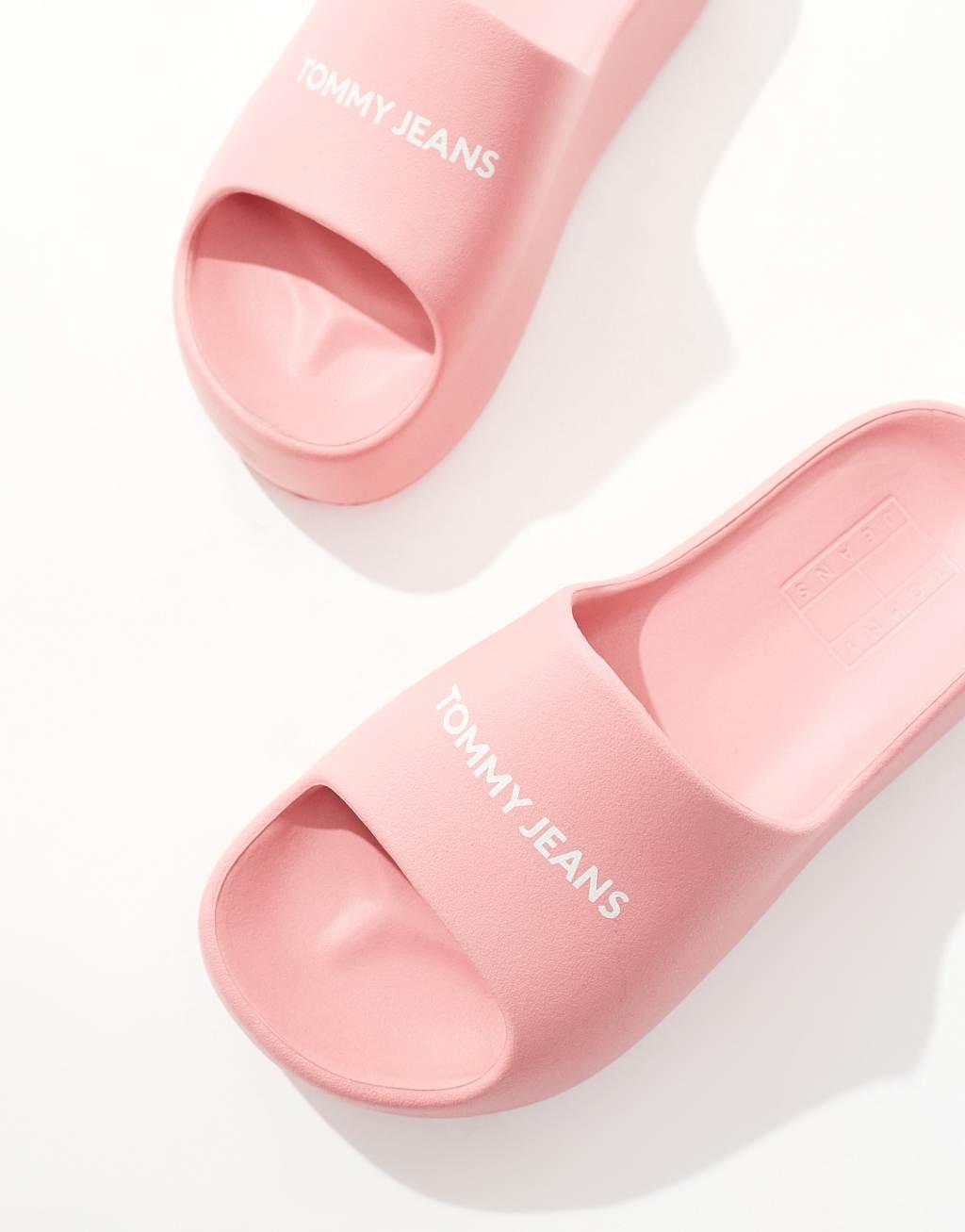 Tommy Jeans chunky flatform slides in pink Product Image