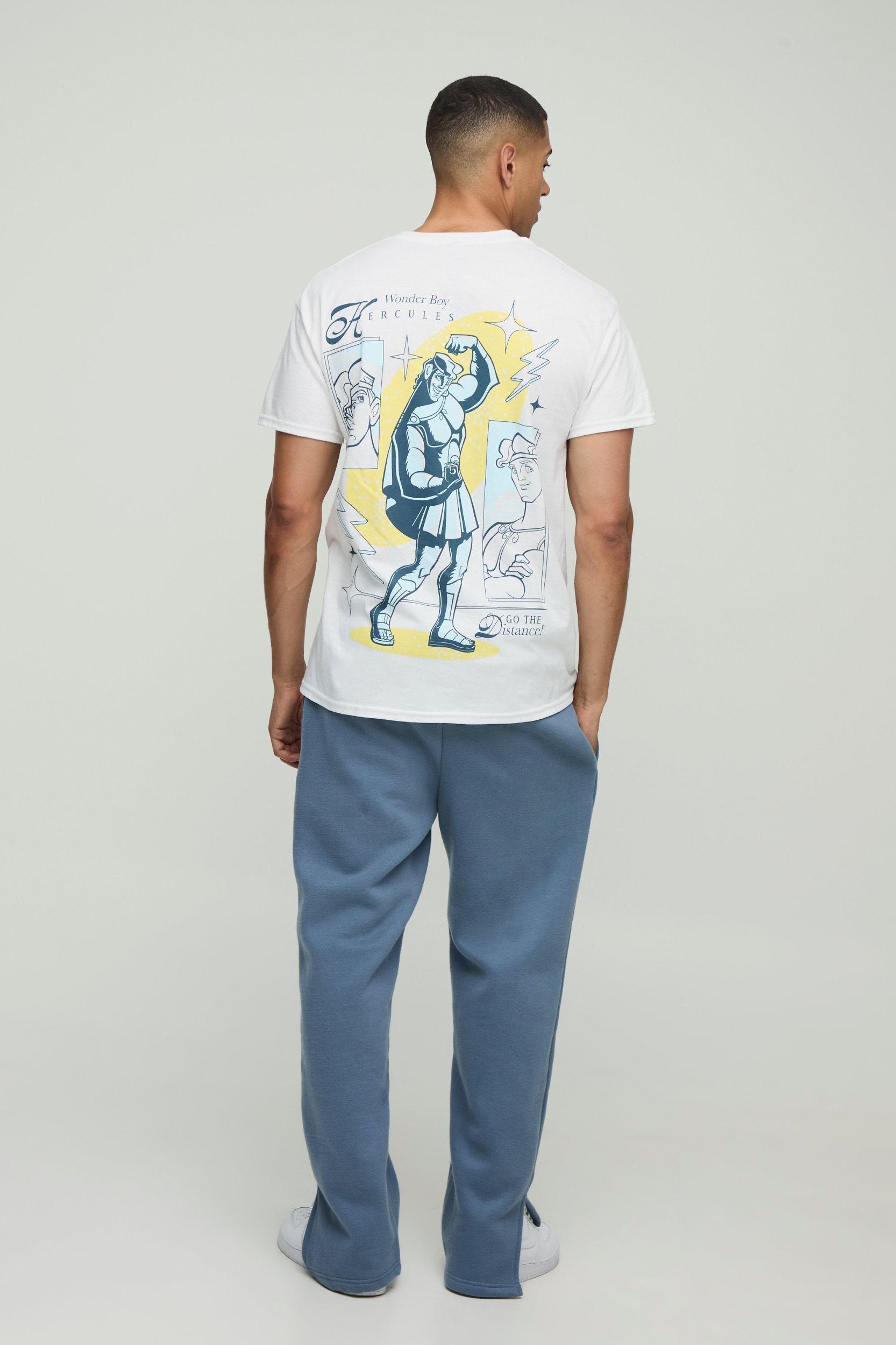 White Oversized Disney Hercules License Graphic T Shirt | boohooMAN USA Product Image