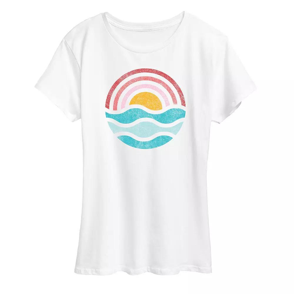 Women's Simple Sunset Waves Graphic Tee, Girl's, Size: Large, White Product Image