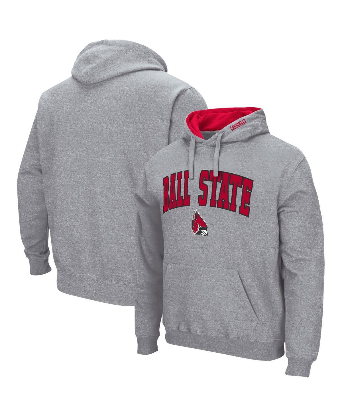 Mens Colosseum Heathered Gray Ball State Cardinals Arch & Logo 3.0 Pullover Hoodie Product Image