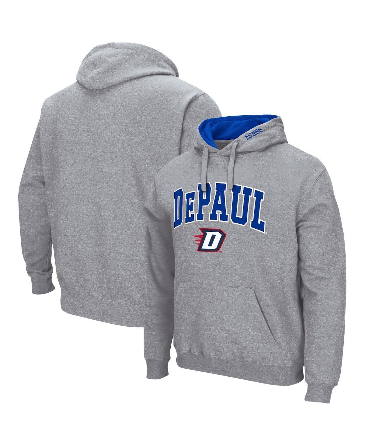 Men's Colosseum Heathered Gray DePaul Blue Demons Arch & Logo 3.0 Pullover Hoodie, Size: Large, Nc2 Grey Product Image