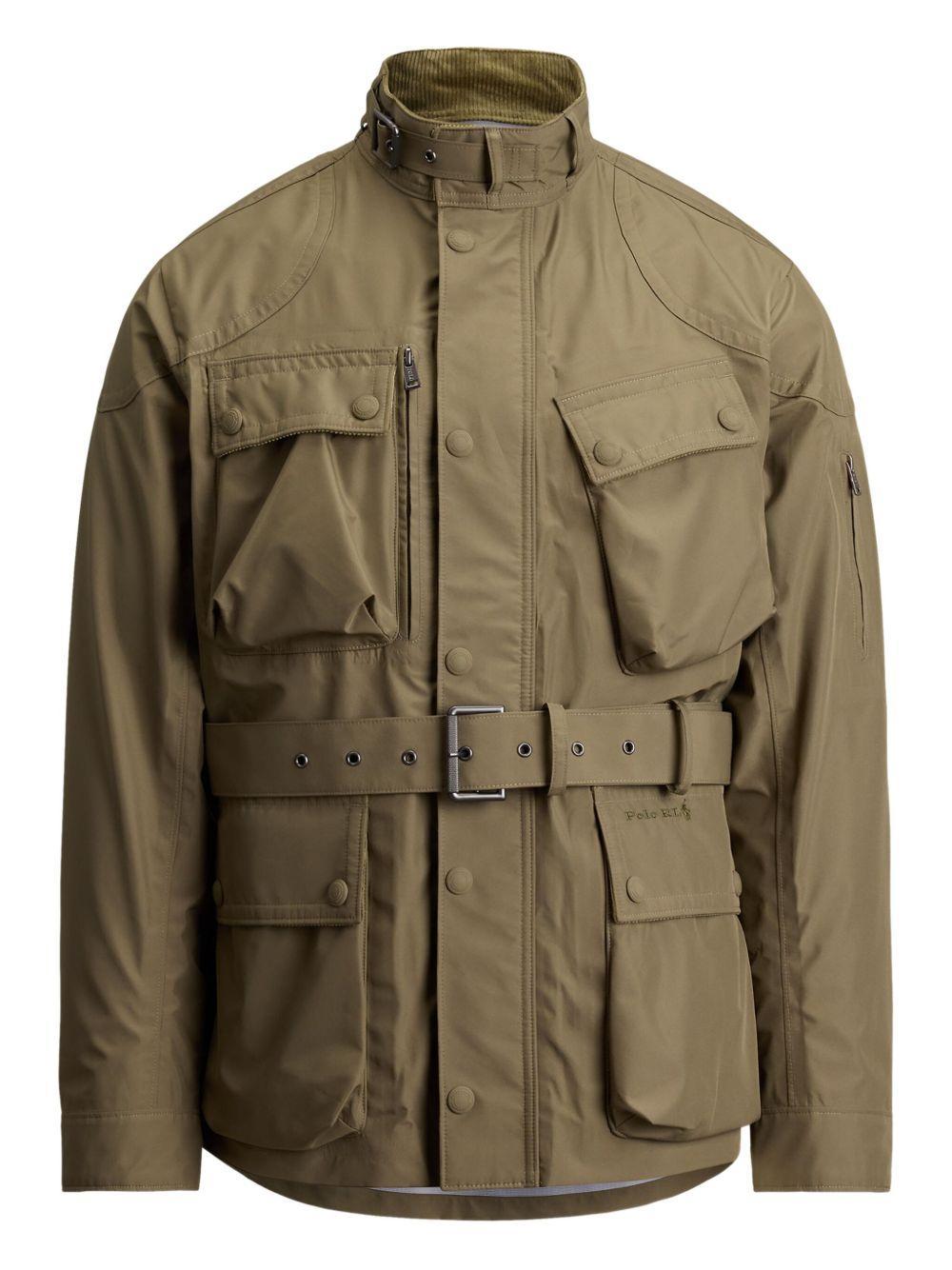 embroidered-logo belted jacket Product Image