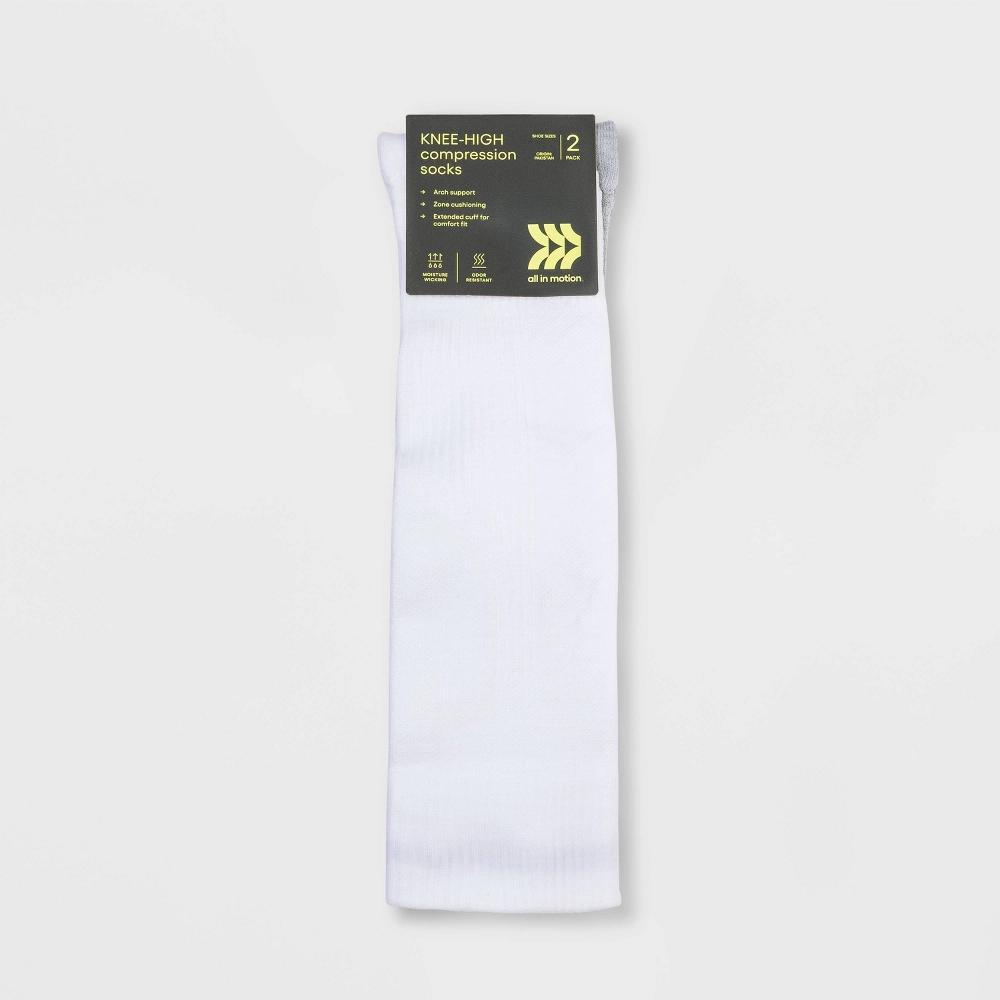 Women's Compression 2pk Knee High Athletic Socks - All In Motion™ White/Gray 4-10 Product Image