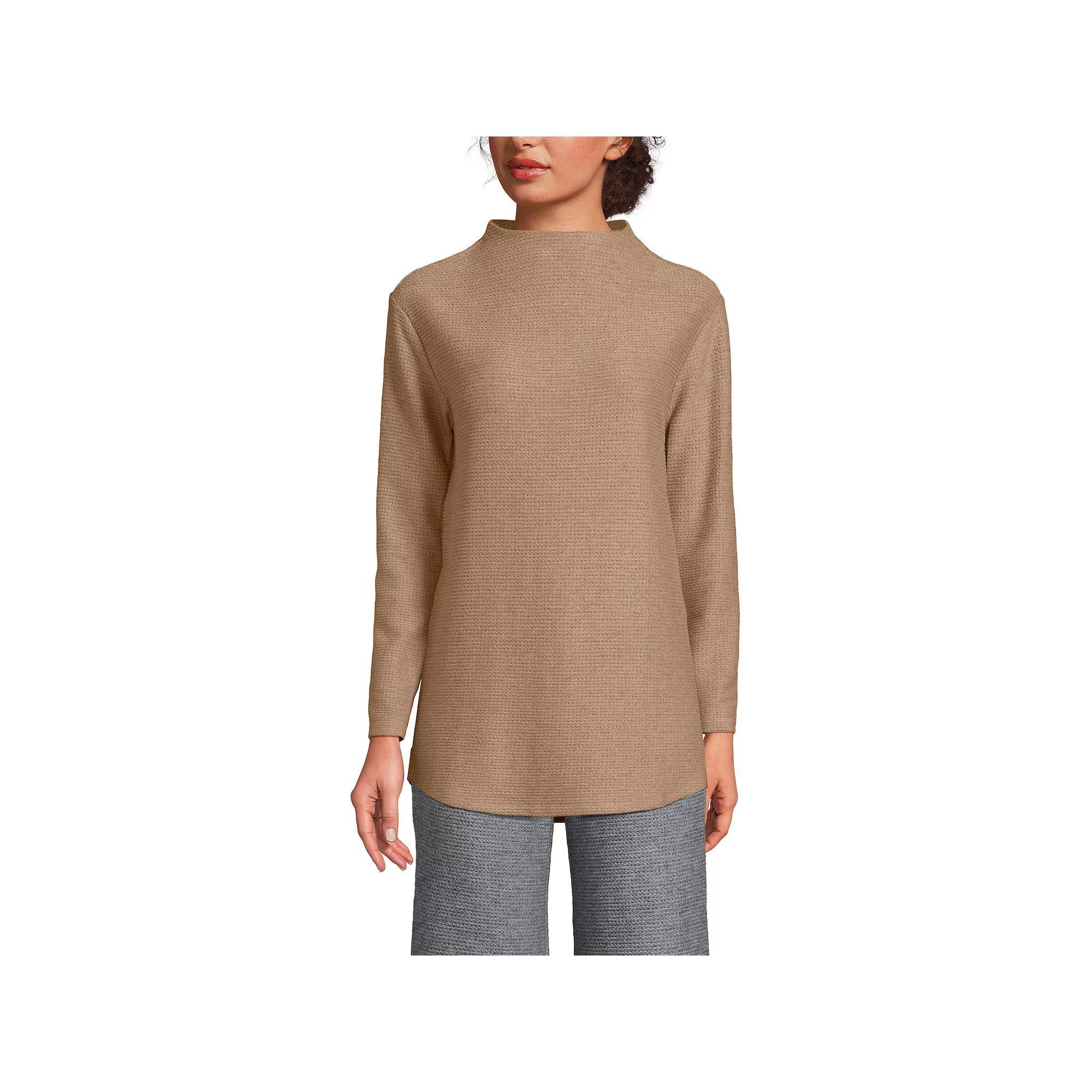 Women's Lands' End Cable Ottoman Relaxed Long Sleeve Funnel Neck Tunic, Size: Small, Coriander Grey Product Image