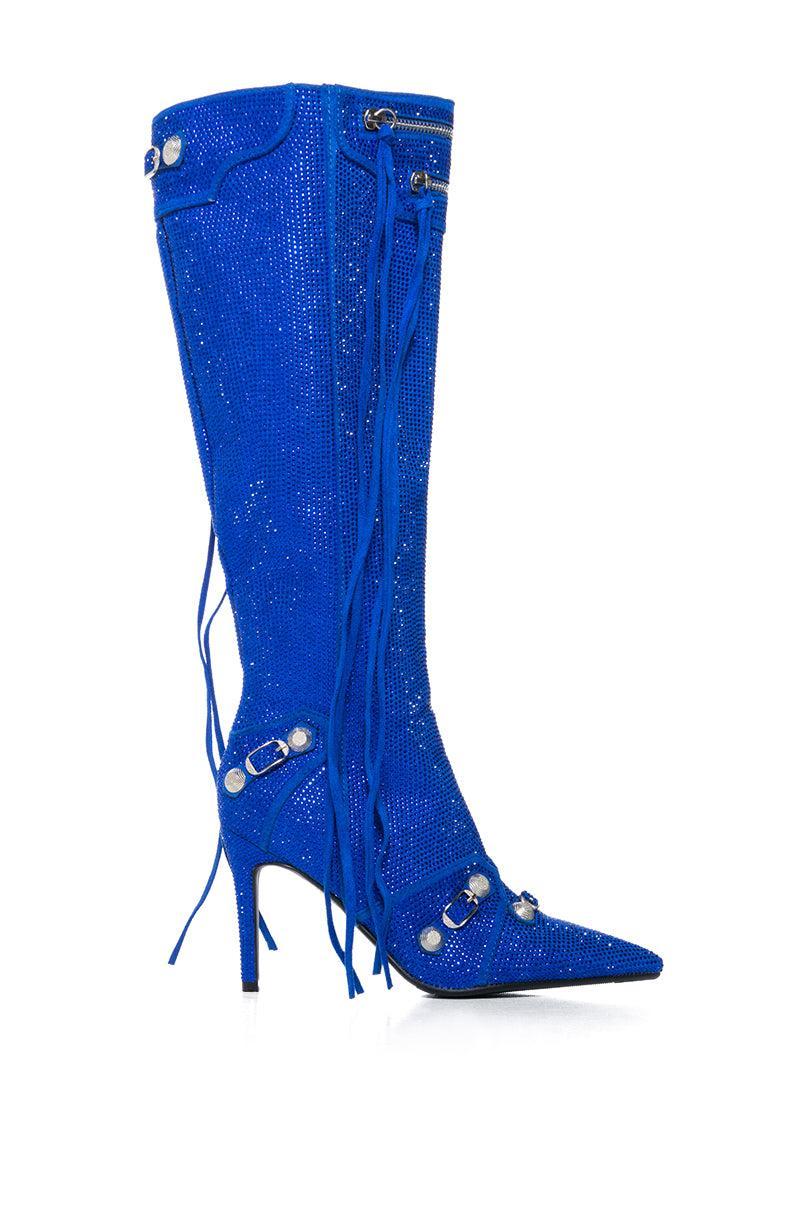 AZALEA WANG JUST FOR YOU RHINESTONE STILETTO BOOT IN BLUE Product Image