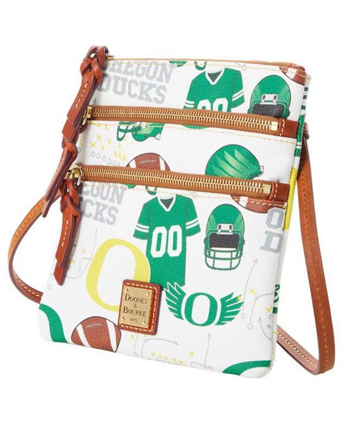 Dooney & Bourke Womens Collegiate University of Oregon North South Triple Zip Crossbody Coated Cotton Shoulder Bag in White Mul Product Image