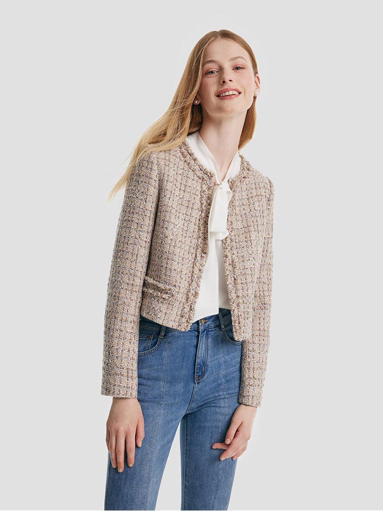 Tweed Frayed Women Crop Jacket Product Image