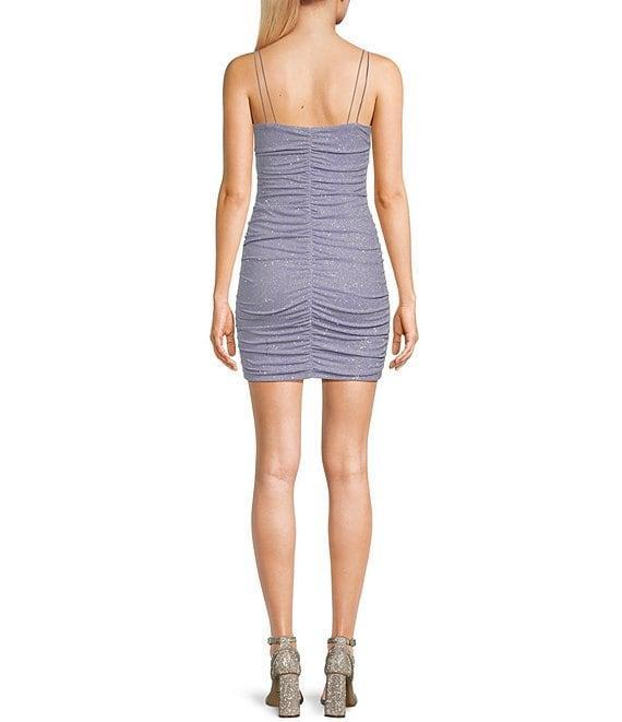 Midnight Doll V-Neck Pattern Glitter Knit Shirred Bodycon Dress Product Image