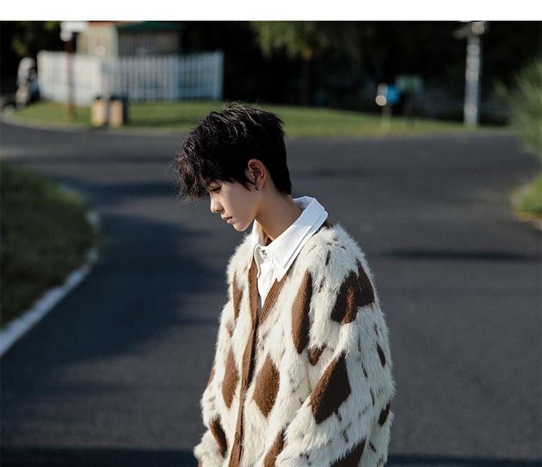 Argyle V-Neck Oversized Fluffy Cardigan Product Image