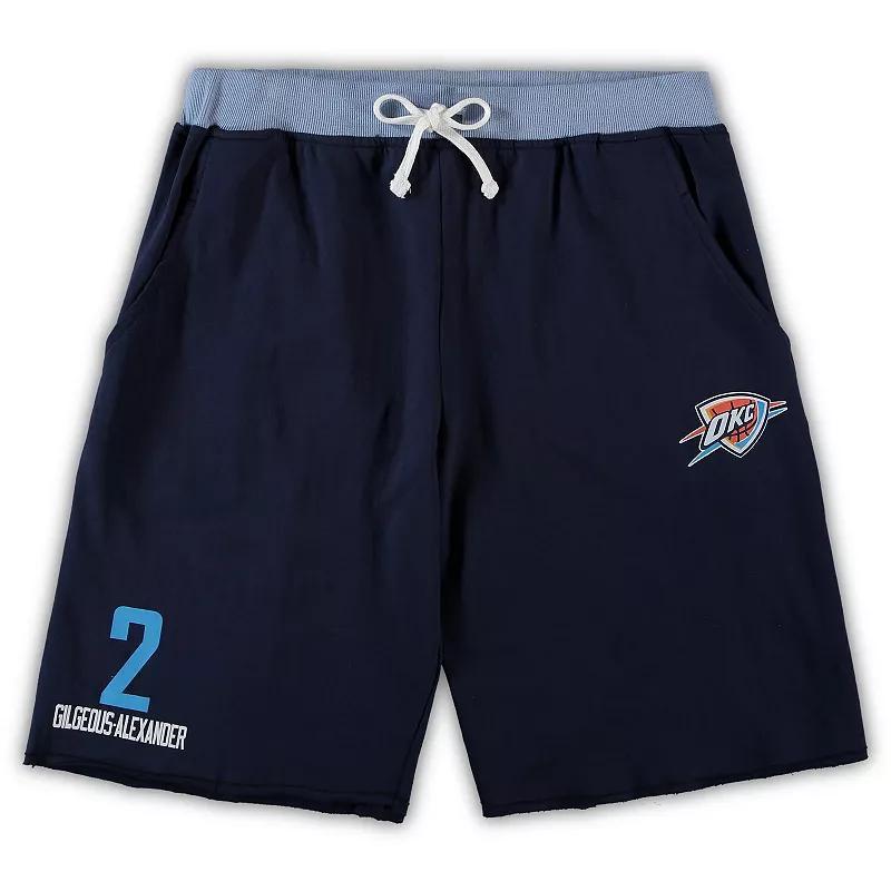 Men's Shai Gilgeous-Alexander Navy Oklahoma City Thunder Big & Tall French Terry Name & Number Shorts, Size: 2XLT, Blue Product Image