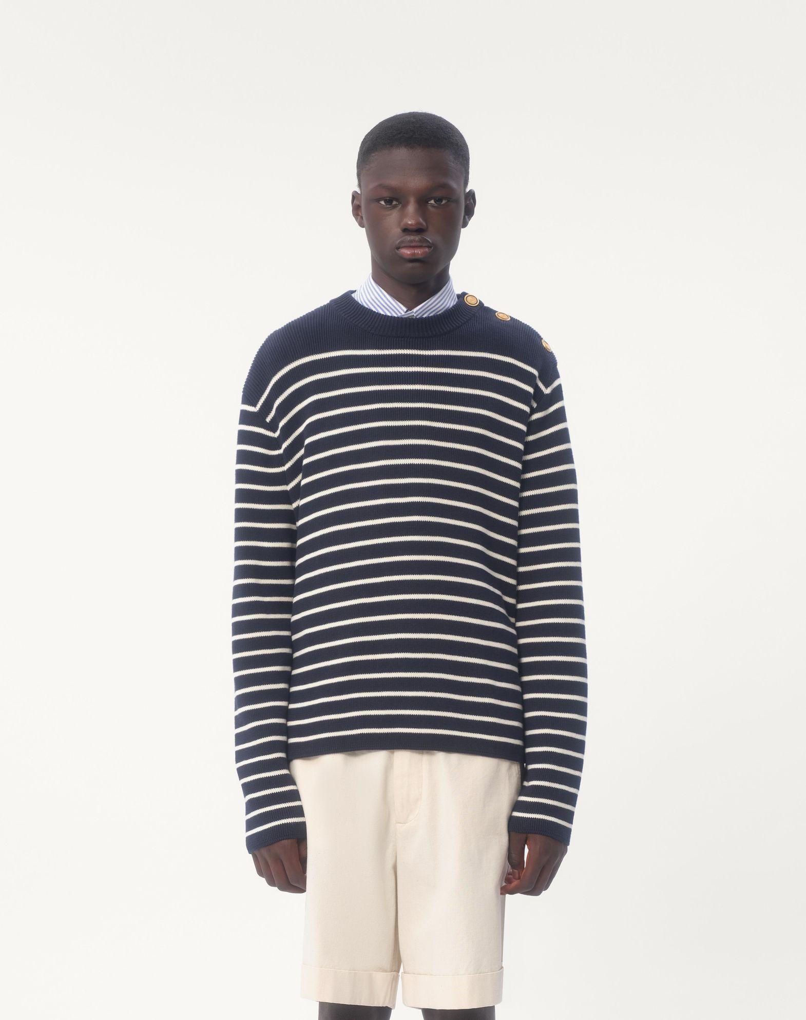 Striped Cotton Crewneck Sweater With Buttons On The Shoulder Product Image