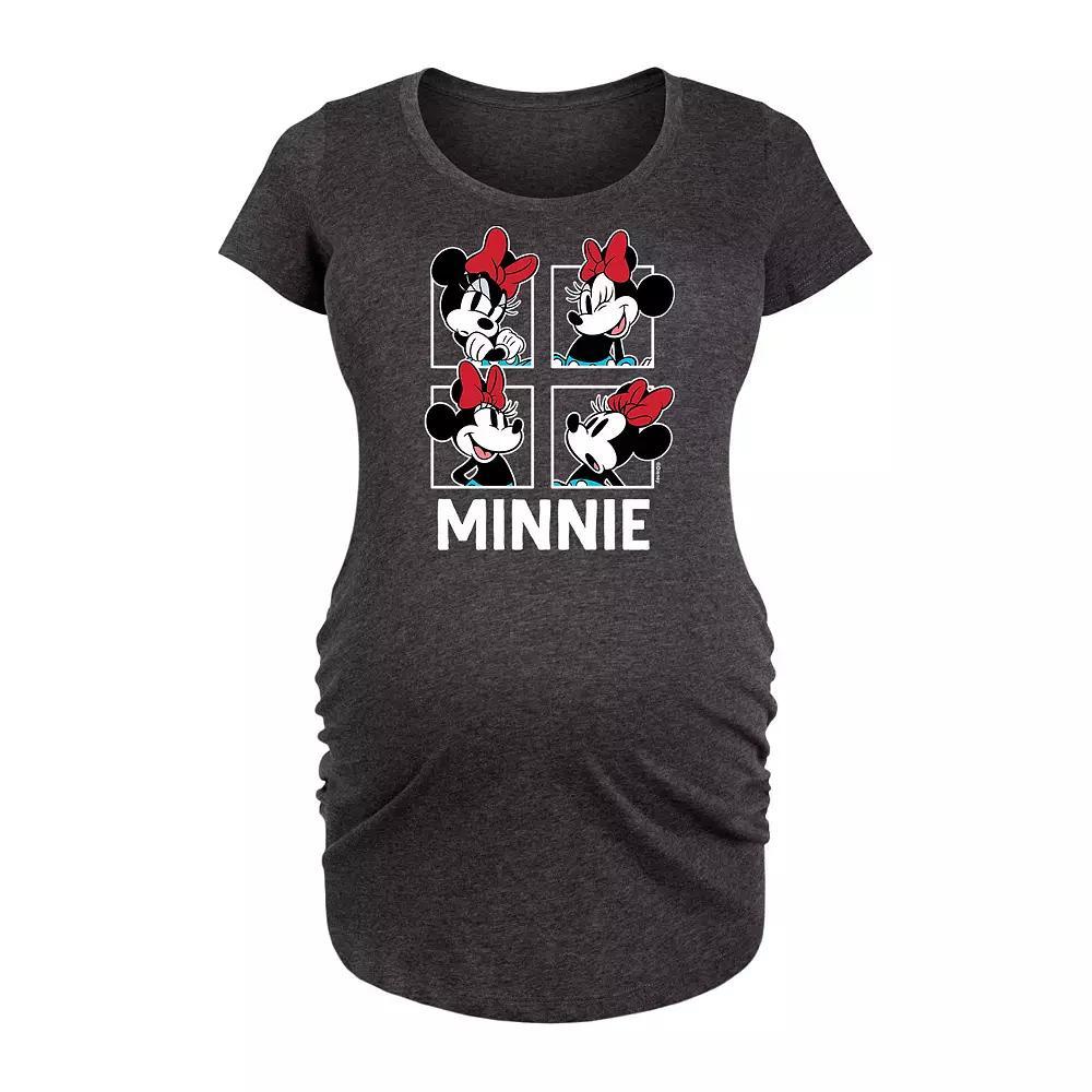 Disneys Minnie Mouse Maternity Grid Graphic Tee, Womens Heather Grey Product Image