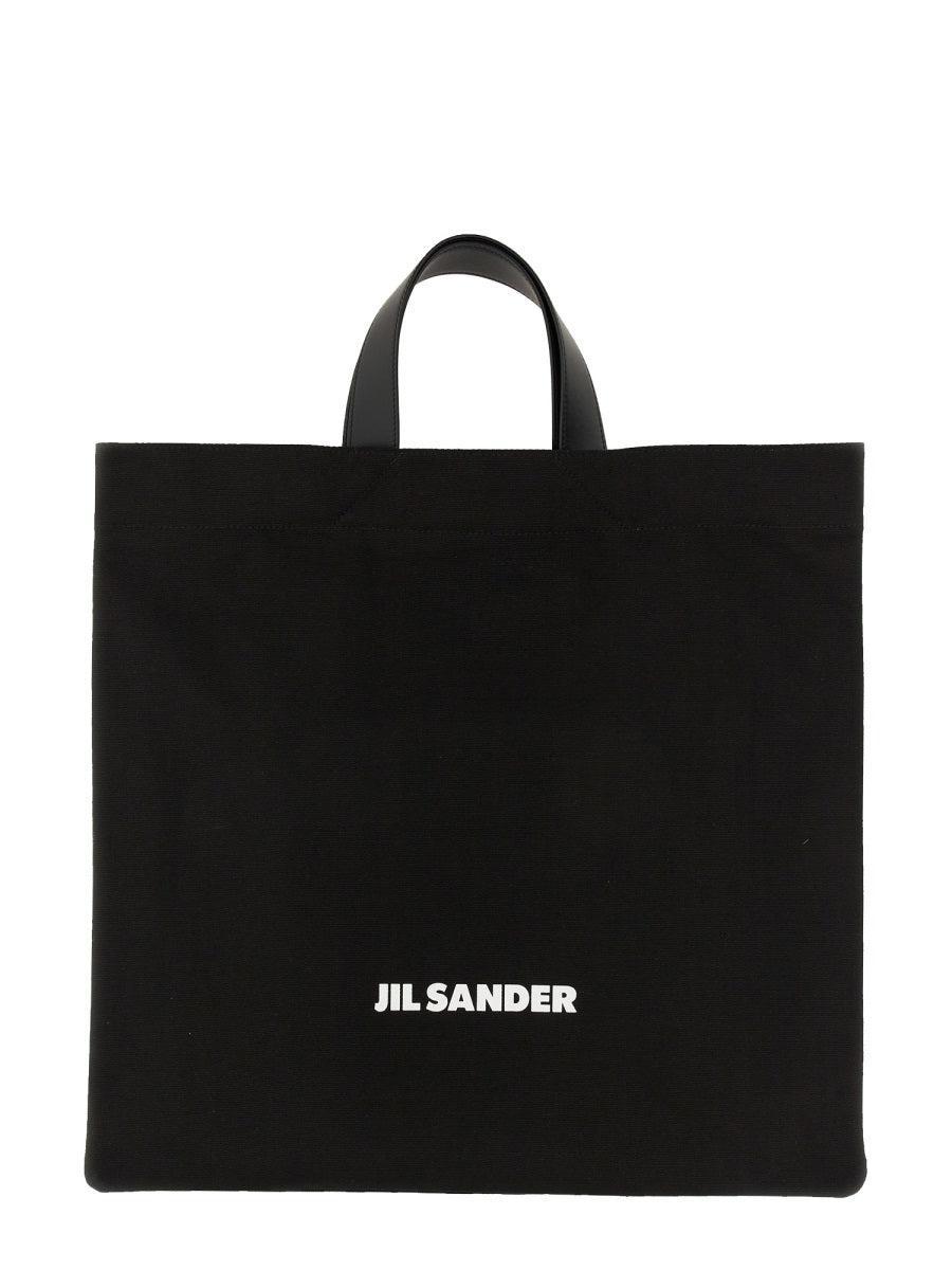 JIL SANDER Medium Double Leather Top Handle Tote Handbag In Black Product Image