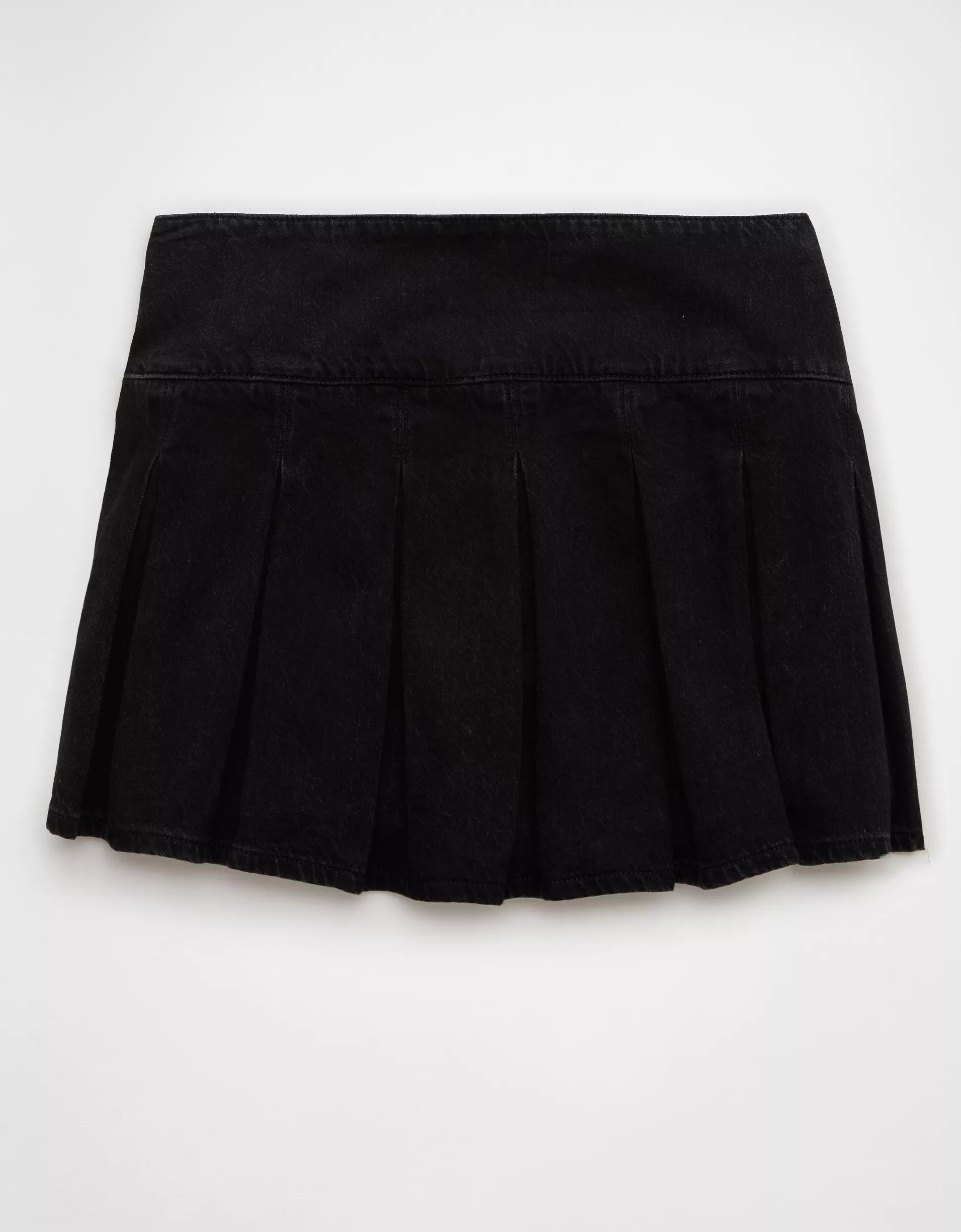 AE High-Waisted Pleated Denim Skort Product Image