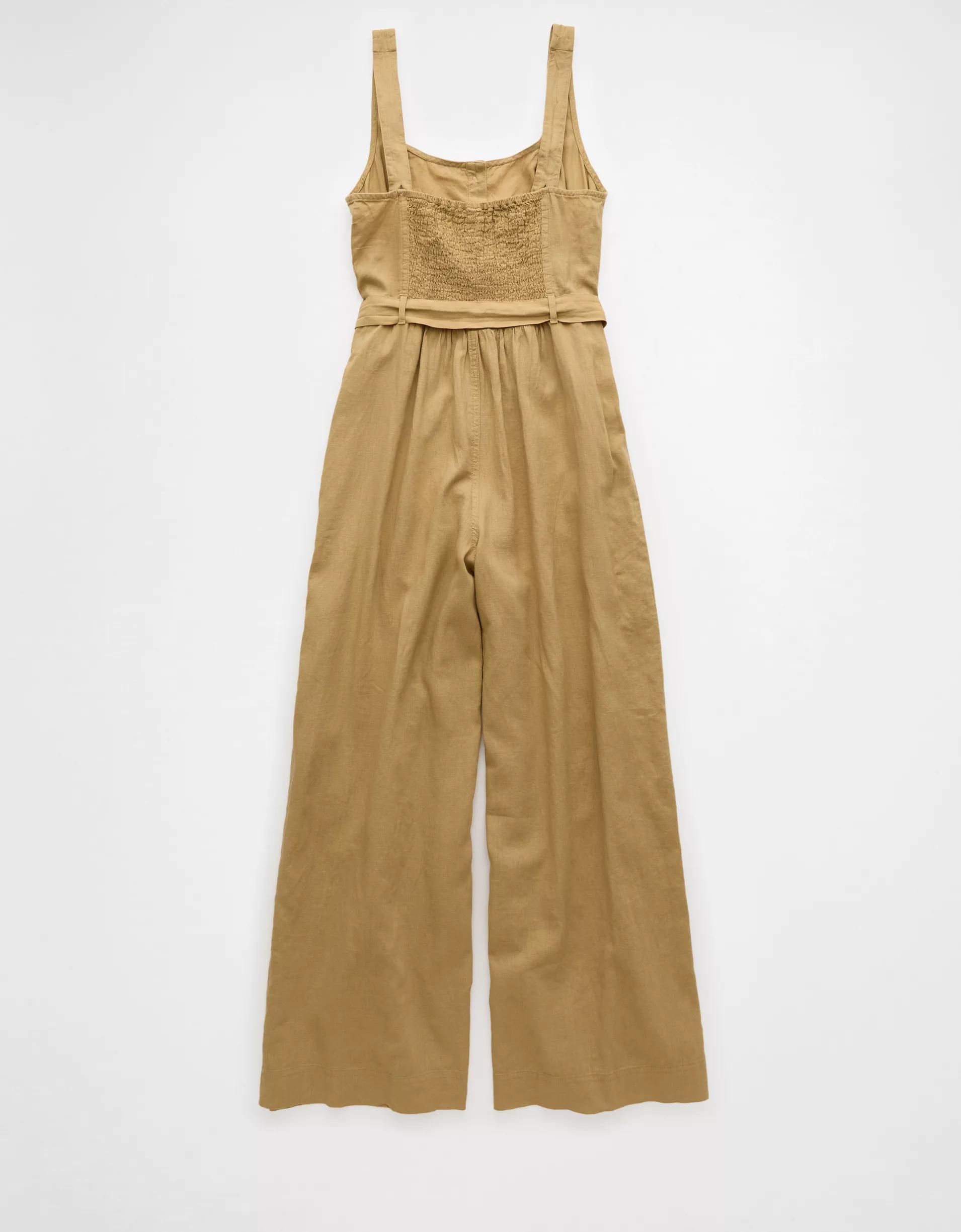AE Linen-Blend Button-Up Jumpsuit Product Image