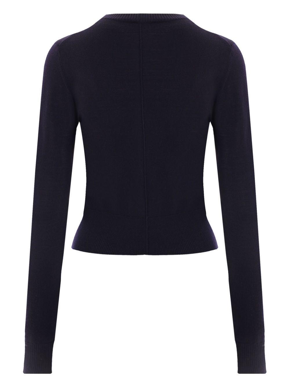 CHLOÉ Wool Crewneck Jumper With Ribbed Cuffs In Blue Product Image