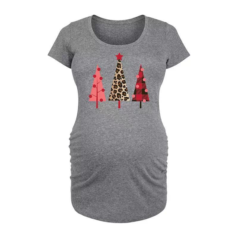 Maternity Leopard Print Christmas Trees Graphic Tee, Womens Grey Gray Product Image