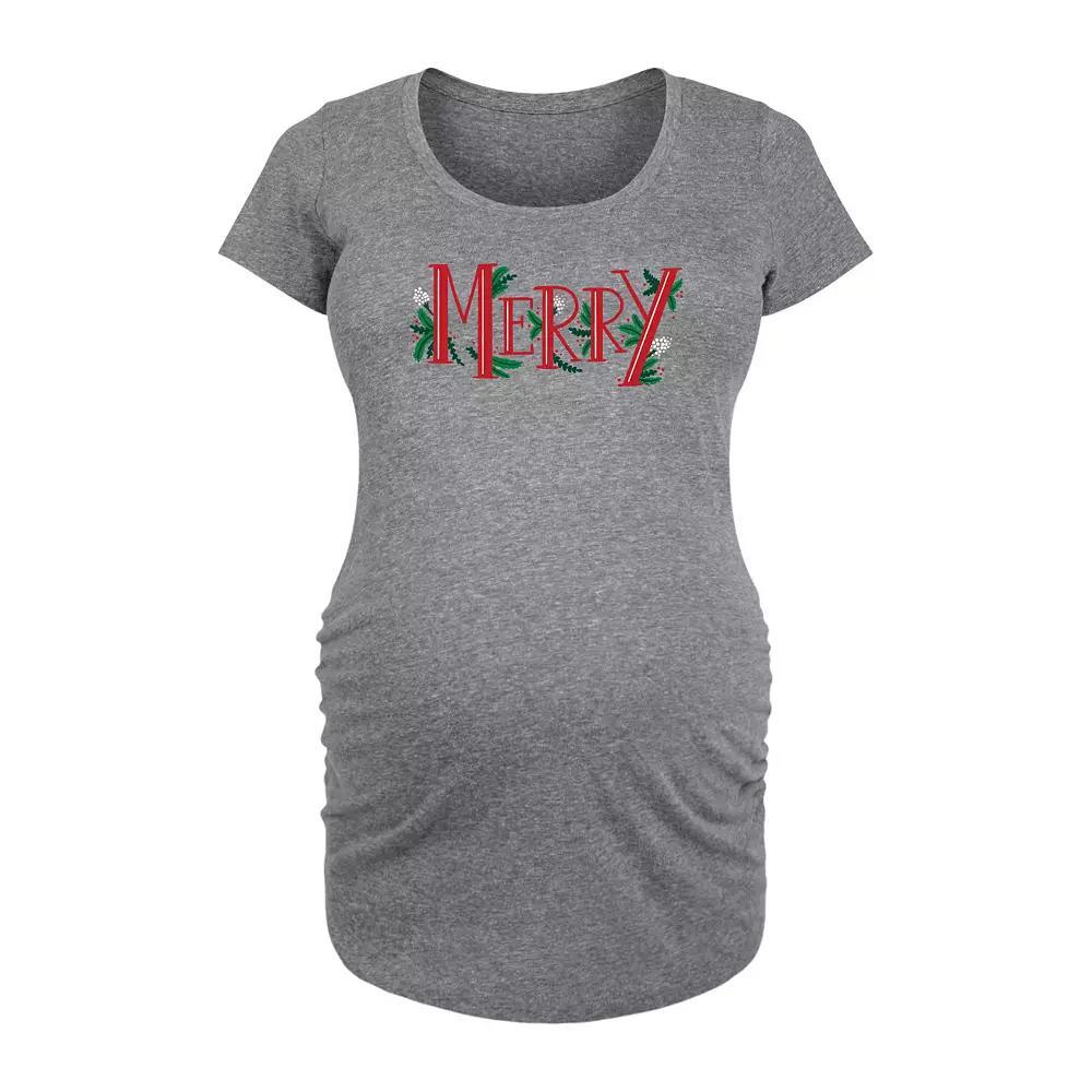 Maternity Merry With Garland Graphic Tee, Women's, Size: XXL-MAT, Grey Gray Product Image