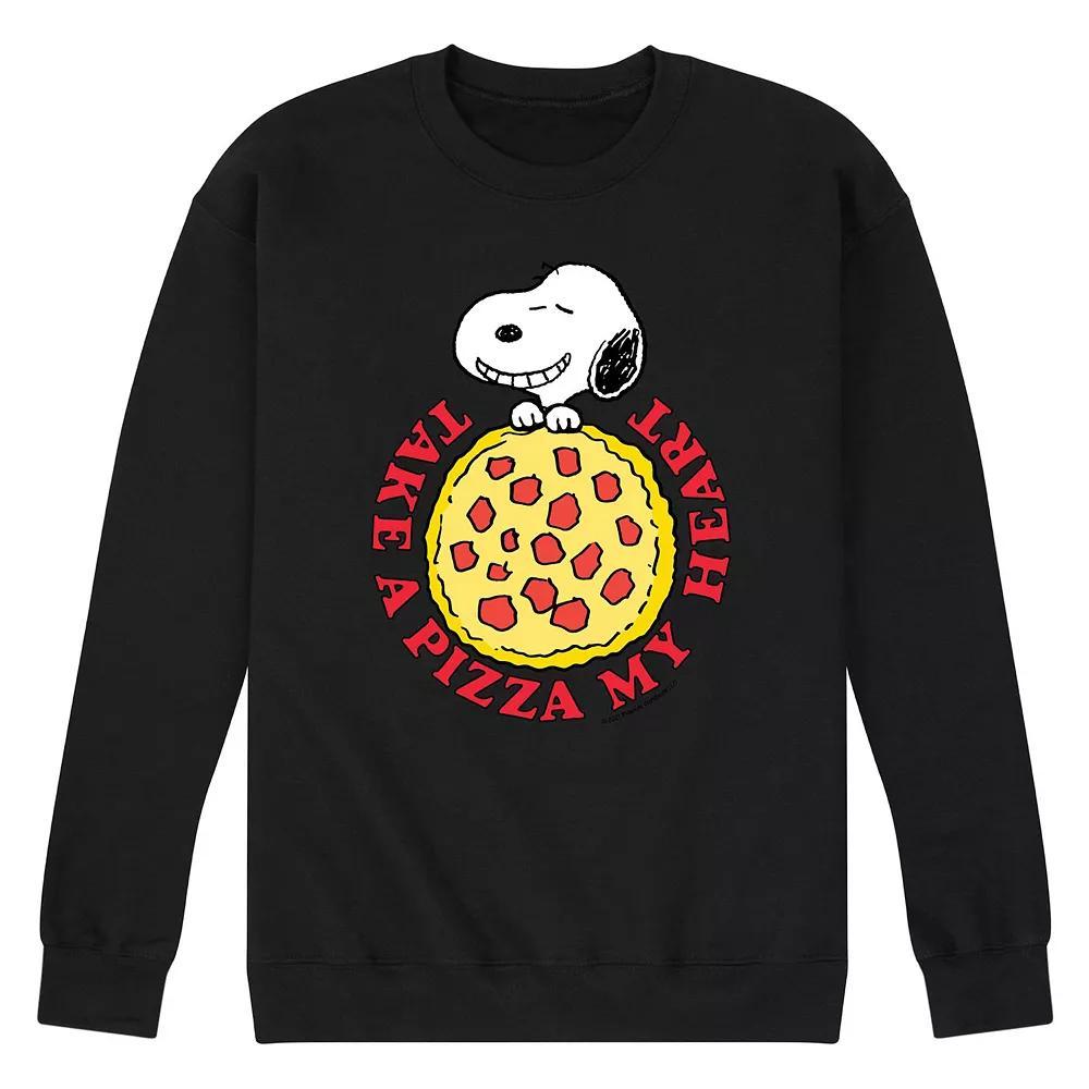 Mens Peanuts Pizza My Heart Fleece Sweatshirt Grey Gray Product Image