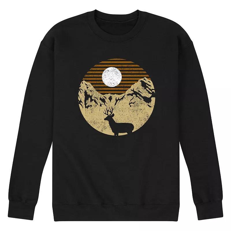 Men's Deer Mountain Scene Sweatshirt, Size: Small, Black Product Image